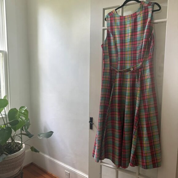 Nikki Chasin Sleeveless Baroness Dress Pink Peony Plaid - Picture 3 of 6